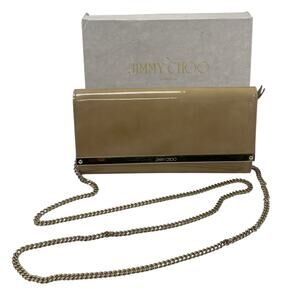 Jimmy Choo Patent Leather Milla Clutch Crossbody in Nude / Tan AS IS FLAWED